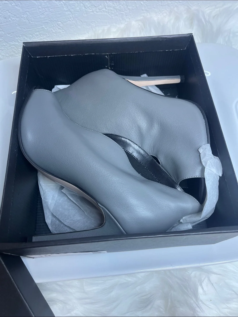 Shoemint Gray Open-Toe Stiletto Ankle Booties